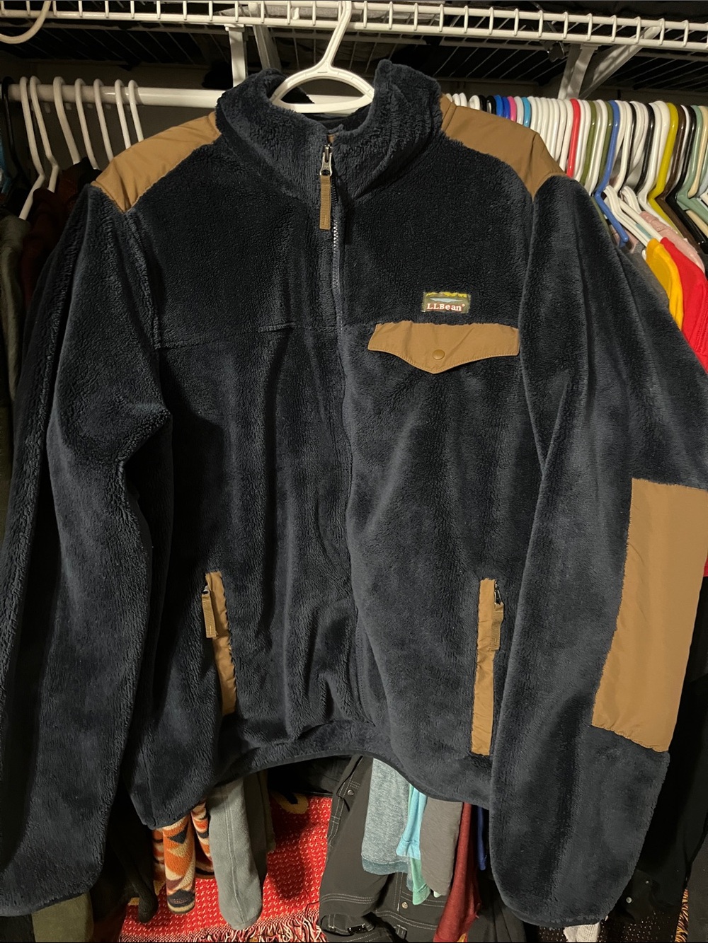 L.L. Bean Navy Fleece Jacket with Brown Trim